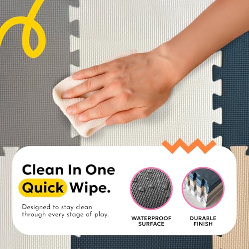 Image of MioTetto Baby Play Mat, Soft Foam Floor Tiles for Kids. Adjustable Interlocking Foam Tiles, Fits with 50x50 Playpen Baby mat for Crawling & Development, Safe & Non-Toxic Playmat for Babies 6-12 Months