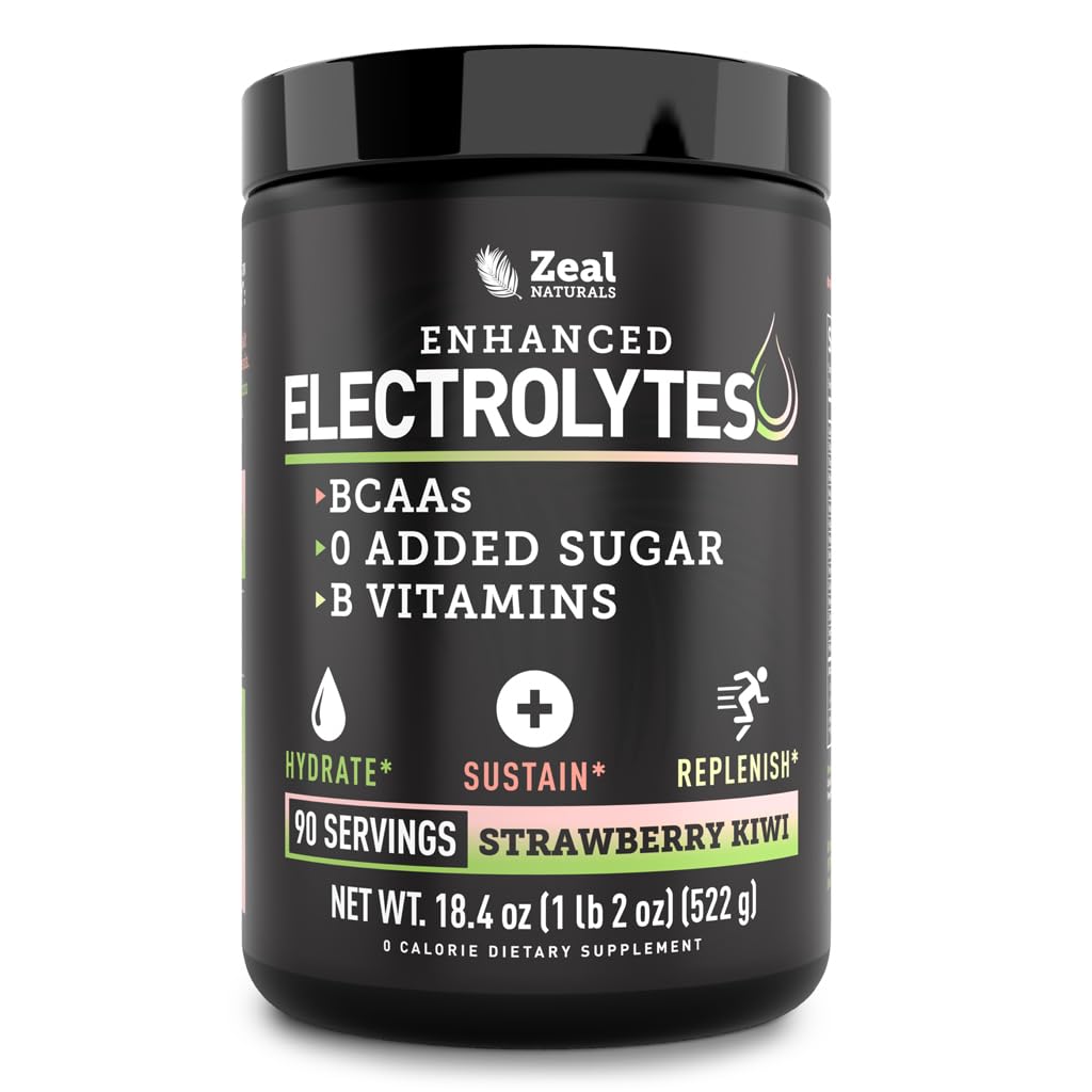 Zeal Electrolyte Powder - 90 Servings | Keto Electrolytes Powder | Zero Sugar, BCAAs, B-Vitamins | Potassium, Zinc, Magnesium | Hydration Powder Recovery Drink | Strawberry Kiwi