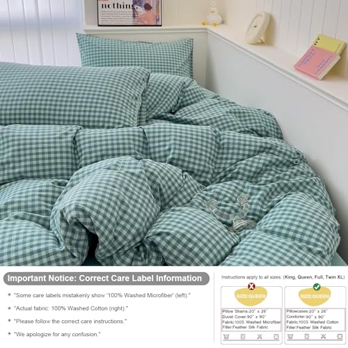 mixinni Dark Green Gingham Comforter Set King, Plaid Comforter Set 3 Pieces 1 Teal Grid Comfoter with 2 Pillow Cases for All Seasons, Soft Fluffy Modern Grid Pattern Printed Bedding-King Size by mixinni - Used condition - Image 3