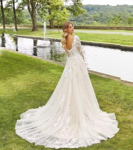Modest Long Sleeves Wedding Dresses for Bride 2025 Lace Ball Gown Applique White Dress for Wedding Women2