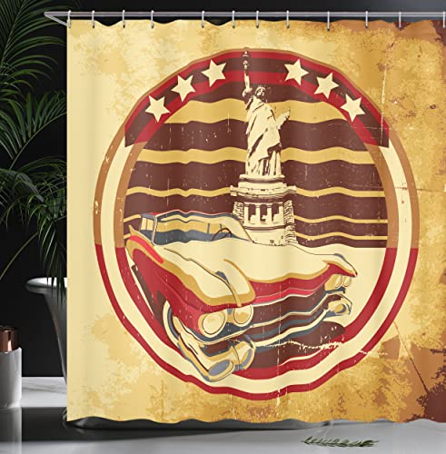 ABAKUHAUS Vintage Car Shower Curtain, Vintage Car Image American of Liberty on Old Paper Print - Image 3