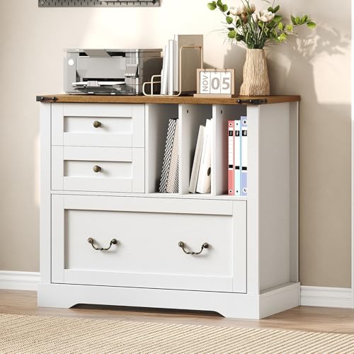 RALGEND Farmhouse File Cabinet for Home Office, Lateral Filing Cabinet with 3 Drawers & Folder...