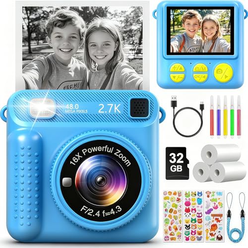 LUVTOY Camara Fotos Infantil Instantanea, 2,4 Pulgada Cámara Instantánea Niños con Tarjeta de 32 GB y Papel de Impresión,1080P Cámara de Fotos Infantil Regalos de Juguete para Niños de 3 a 12 Años