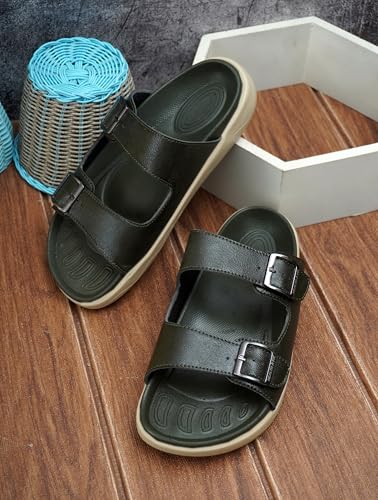 Image of HEALTH FIT Extra Soft Premium Classic Cushion Sliders /with Adjustable Buckle Strap & Light Weight Anti-SkidWaterproof Luxurious Slippers for Men's HF120