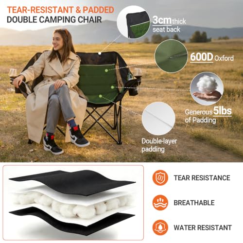 Image of 700LBS 2-Person Heavy Duty Double Camping Chair Loveseat Green
