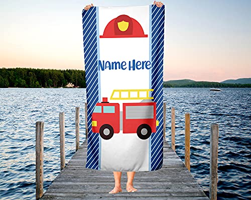 Personalized Red Fire Truck Polycotton Towel For Kids - Boys Girls Baby Toddler Infants Classic Firetruck Fire Engine Toy Trucks Theme Towels For Beach Bath Athletic Or Kitchen (Bath Towel 60"X30") #TOP5