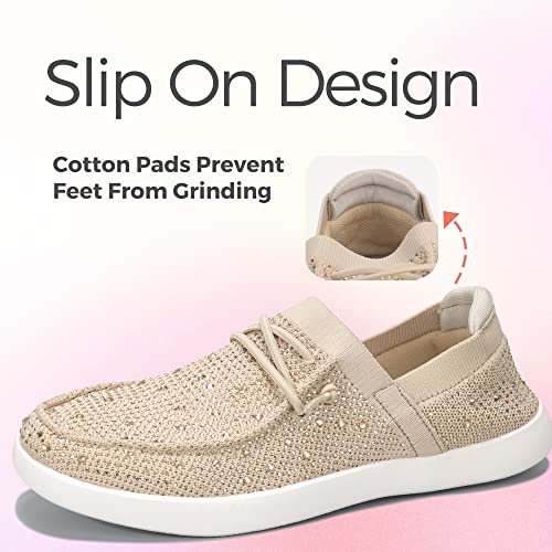 Image of BELOS Women's Rhinestone Lace Up Loafers Shoes Comfortable Slip On Mesh Knit Walking Shoes Fashion Lightweight Sparkly Glitter Sneaker