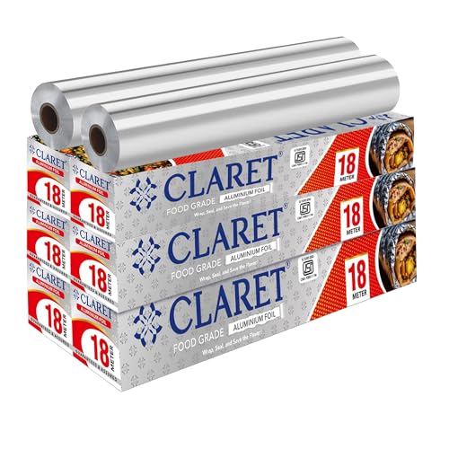 Image of Claret Food Grade Aluminium Foil Roll | 18 Meter | Kitchen Foil for Wrapping Roti Snacks Tiffin | Durable and Hygienic Foil Paper (Pack of 6)