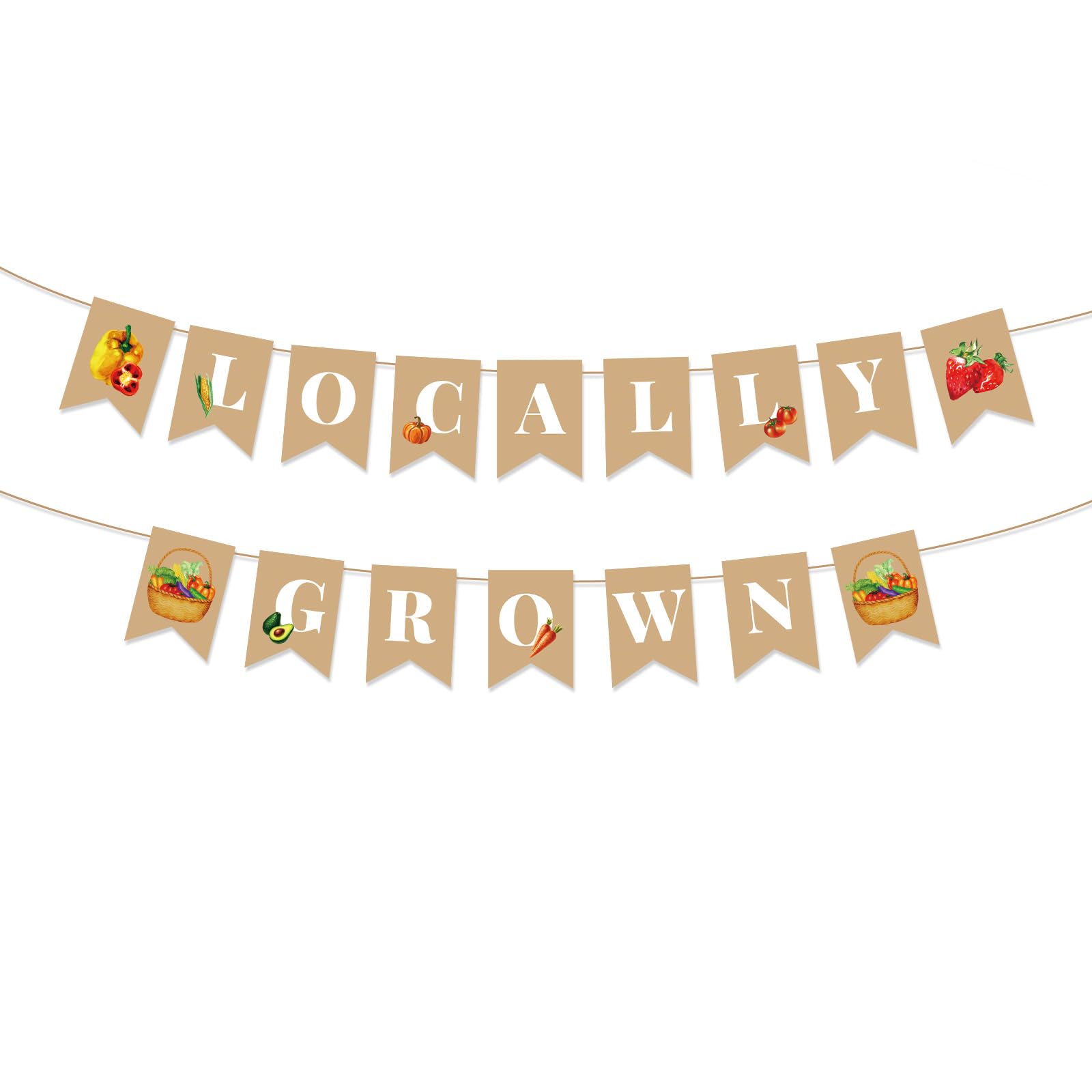 Locally Grown Banner, Pre-Strung Fruit and Vegetable Banner Farm Theme Bunting Garland Burlap Baby Shower Decorations for Wedding Garden Party Photo Backdrop Produce Stand Farmers Market Decor