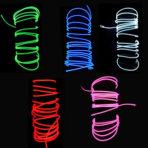 Image of dobestyou 5-Pack EL Wire, 9Ft Neon Glow Electroluminescent Wire (Red /Blue /Green /Pink /White), Perfect for DIY Designs and Various Holiday & Party Decorations