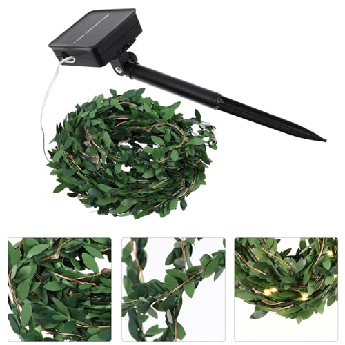 Luces solares decorativas para jardín 5 m 50 LED hojas verde miniatura 6