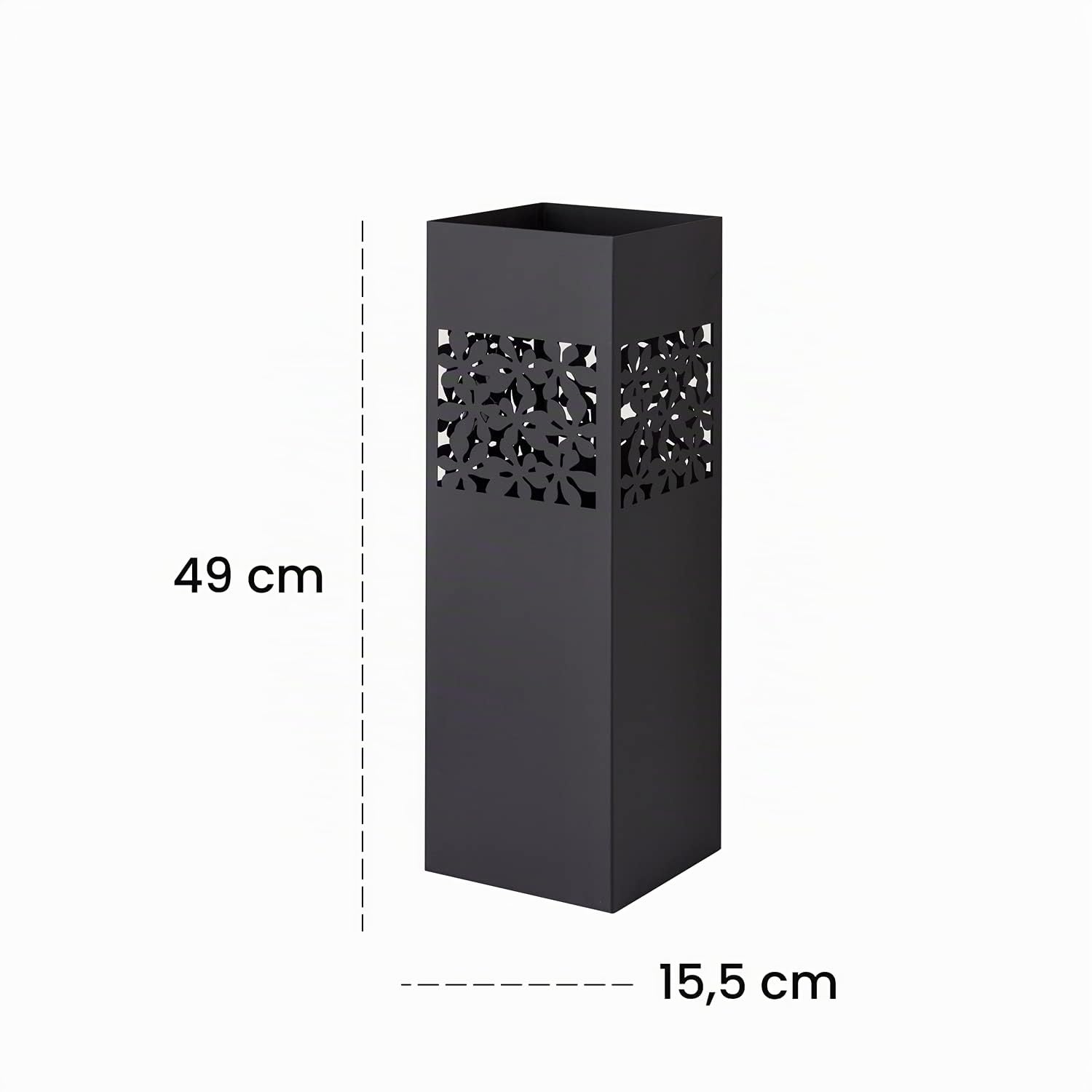 Baroni Home Porte Parapluie Métal Carré Moderne avec Crochets Bac d'égouttement Amovible Noir 49x15,5x15,5 cm
