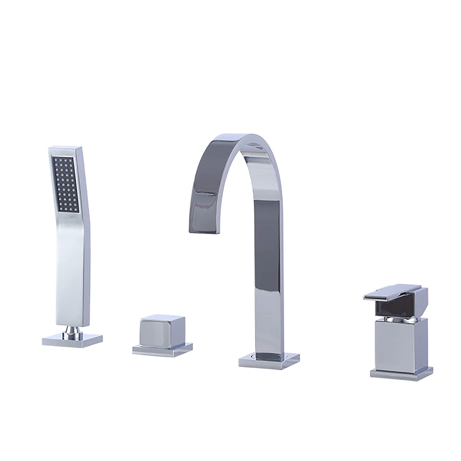 AYCDL Chrome Waterfall Bathtub Faucet with Handheld Shower Head, Widespread Tub Faucet Set Deck Mount Gooseneck Tub Filler Faucet 4 Holes Tub Tap for Bathroom
