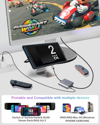 Image of Switch 2 Dock Station with 4K HDMI2.1,USB C to HDMI Adapter for NS2&1,Switch 2 Docking Station V22.5.0;Steam Deck Dock Compatible Rog Ally,Mobile Phone,MacBook,Laptops 4K120Hz /8K@60Hz.