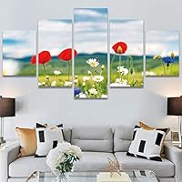 SIGNWIN 5 Panel Canvas Wall Art Modern Art Bohemian Bouquet Colorful Cool Floral Group Multicolor Photography Realism for Home Decorations Ready to Hang - 60