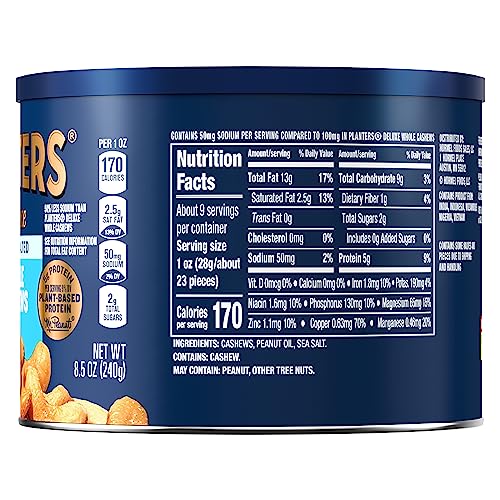 Planters Lightly Salted Whole Cashews (8.5 oz Canister) image 2