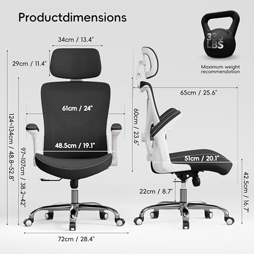 Image of Ergonomic Office Chair:Home Office Desk Chairs with Headrest Lumbar Support