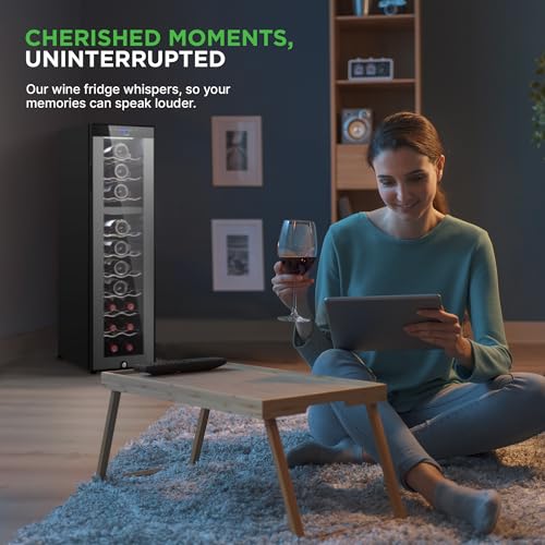 Image of NutriChef 27 Bottle Wine Fridge | Dual Zone Wine Chiller | Adjustable Temperature 41F to 64F | Ultra Quiet Operation | Wine Cooler For Home, & Office | Free Standing 43x11x23 IN | Black