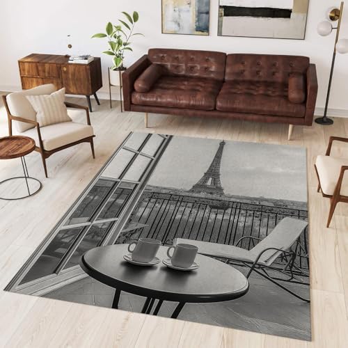 Tapis de sol sans perte au motif architecture parisienne rétro gris - 5