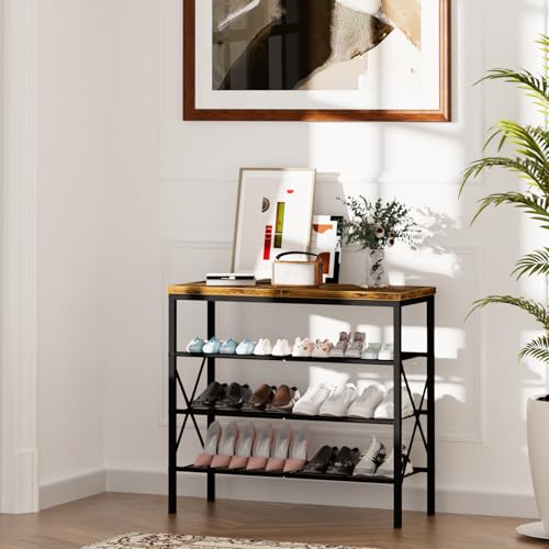 Image of 4-Tier Tall Shoe Rack, Large Capacity Shoe Shelf Holds 16 Pairs, Shoe Shelf for Entryway, Hallway, Living Room, Rustic Brown