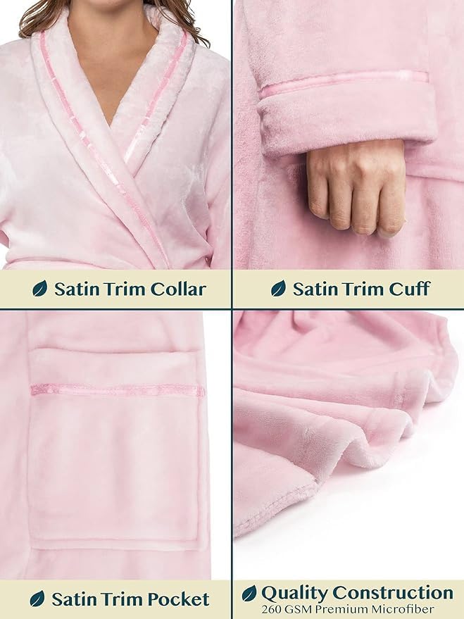 PAVILIA Robes For Women, Fleece Soft Fluffy Bathrobe, Plush Cozy Long Spa Robe3