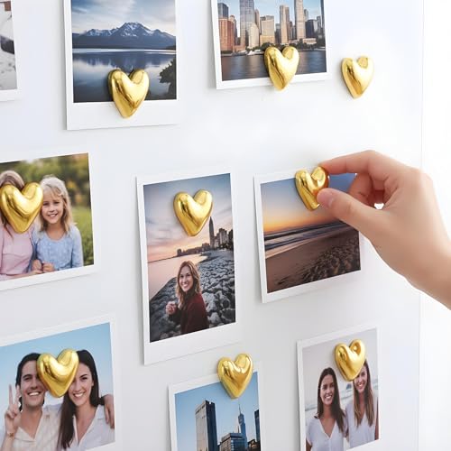 Set de 12 imanes decorativos dorados en forma de corazón miniatura 4
