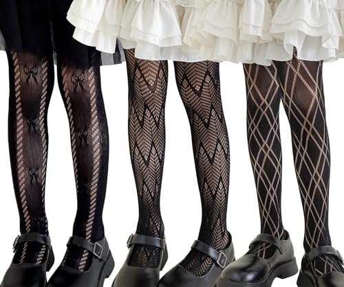 Happy Cherry Girls Lace Tights Fishnet Stockings Kids High Waist Mesh Tights Hollow Out Pantyhose Leggings