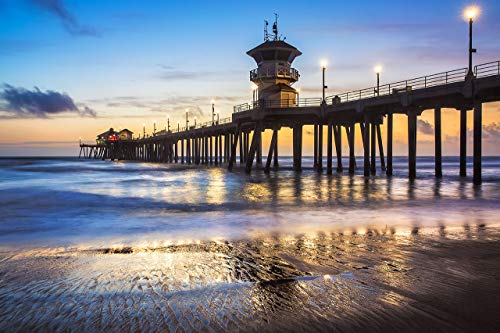 Huntington Beach Photography, Pier at Dusk Photo Print, Southern California Wall Art Home Decor, 8x10 to 24x36