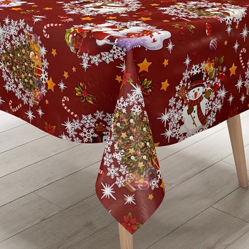 KEVKUS Wachstuch Tischdecke 01188-03 rot Weihnachten Weihnachtsmann...