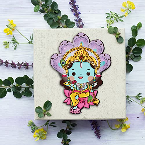 Image of Bhai Please Lord Vishnu Wooden Fridge Magnet | Vishnu Gift | Devotional Magnet | Hindu Gods Fridge Magnet | Spiritual Home Decor | Pooja Room Gift | Divine Magnet