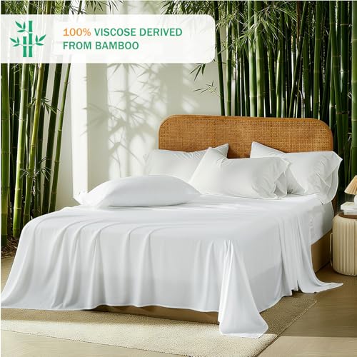 Image of 100% Viscose Derived from Bamboo Sheet Set, Natural Breathable Moisture-Wicking for Hot Sleepers, 18 inch Deep Pocket, 4 Piece