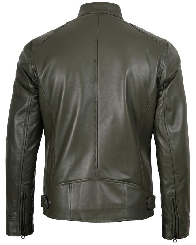 Image of Decrum Mens Leather Jacket - Cafe Racer Style Real Lambskin Leather Jacket Men