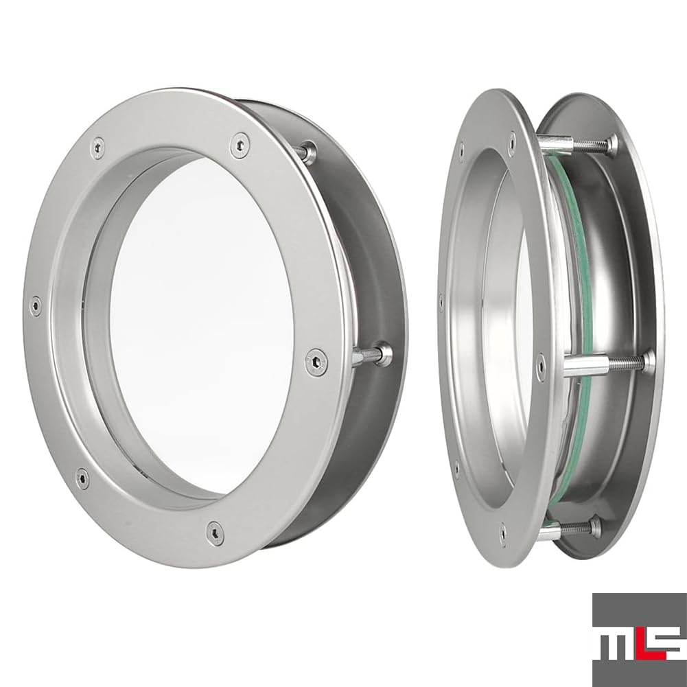 MLS Hublot B4000, Pour Portes, en Aluminium, Verre de Sécurité Feuilleté, Convient Aux Portes de 40 mm D'épaisseur, Vis de Fixation Visibles des Deux Côtés, 300 mm de Diamètre, Verre Clair, Argenté