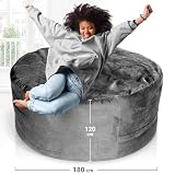 Green Bean Jumbo Max Riesensitzsack mit Memory-Schaum Flockenfüllung – Sitzsack XXL aus flauschigem Velours in 6ft (180x120cm) Dunkelgrau – Indoor Lounge-Sitzsack waschbar & gemütlich