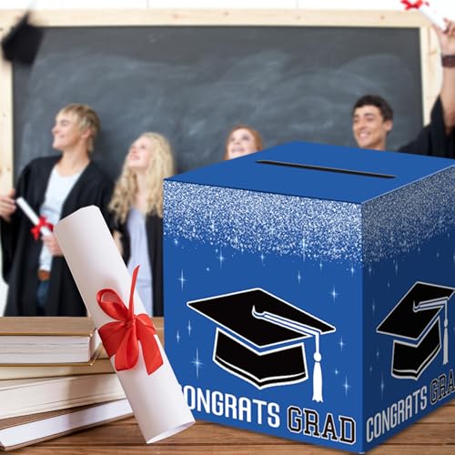 Image of Graduation Congrats Card Box, 2026 Graduation Party Decorations, Graduation Party Decorations Graduation Money Card Boxes Holder Graduation Gift Party Favors Decor Party Supplies (Blue)