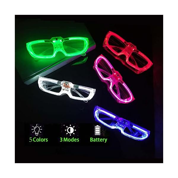 25 packs led glasses halloween party supplies ,5 neon colors,3 light modes light up glow sticks glasses toys party supplies for kids adults glow glasses fit christmas valentine's day new year - image 4