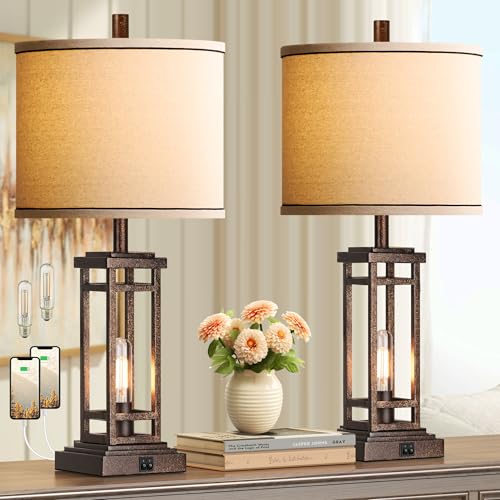 ROTTOGOON 27.5 Tall Farmhouse Table Lamps with USB C +
