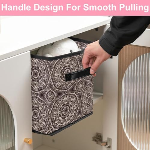 Boîte de rangement pliable cube mandala marron pour organiser la maison