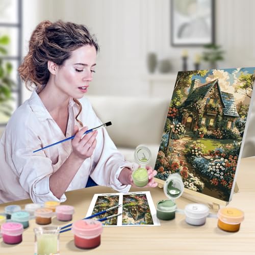 JOOZ Kit de pintura por números para adultos com moldura, pintura de paisagem por tela numérica, pin