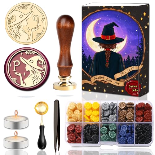 YOLAKIS Alphabet P Wax Seal Stamp Kit Magical Girl Style Initial Letter P Wax Stamp Brass Head Ideal for Decorating Christmas Cards Envelopes Gift Wraps Wedding Invitations(Kit P)