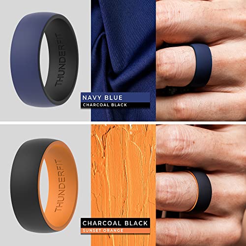 Thunderfit Silicone Wedding Ring/Engagement Band - For Men - 4 Pack 2 Layer Round Silicone Rings #TOP3