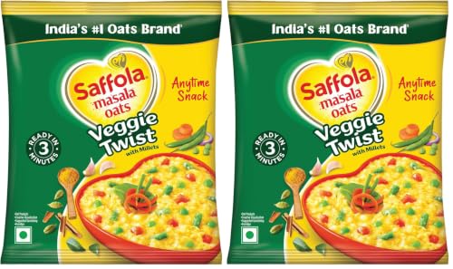 Image of Saffola Masala Oats |38g|Veggie Twist | Tasty, Anytime Snack | Ready in 3 mins | Millets Goodness- with Bajra & Jowar | No maida, No added preservatives | Oats helps manage weight (Pack of 2)