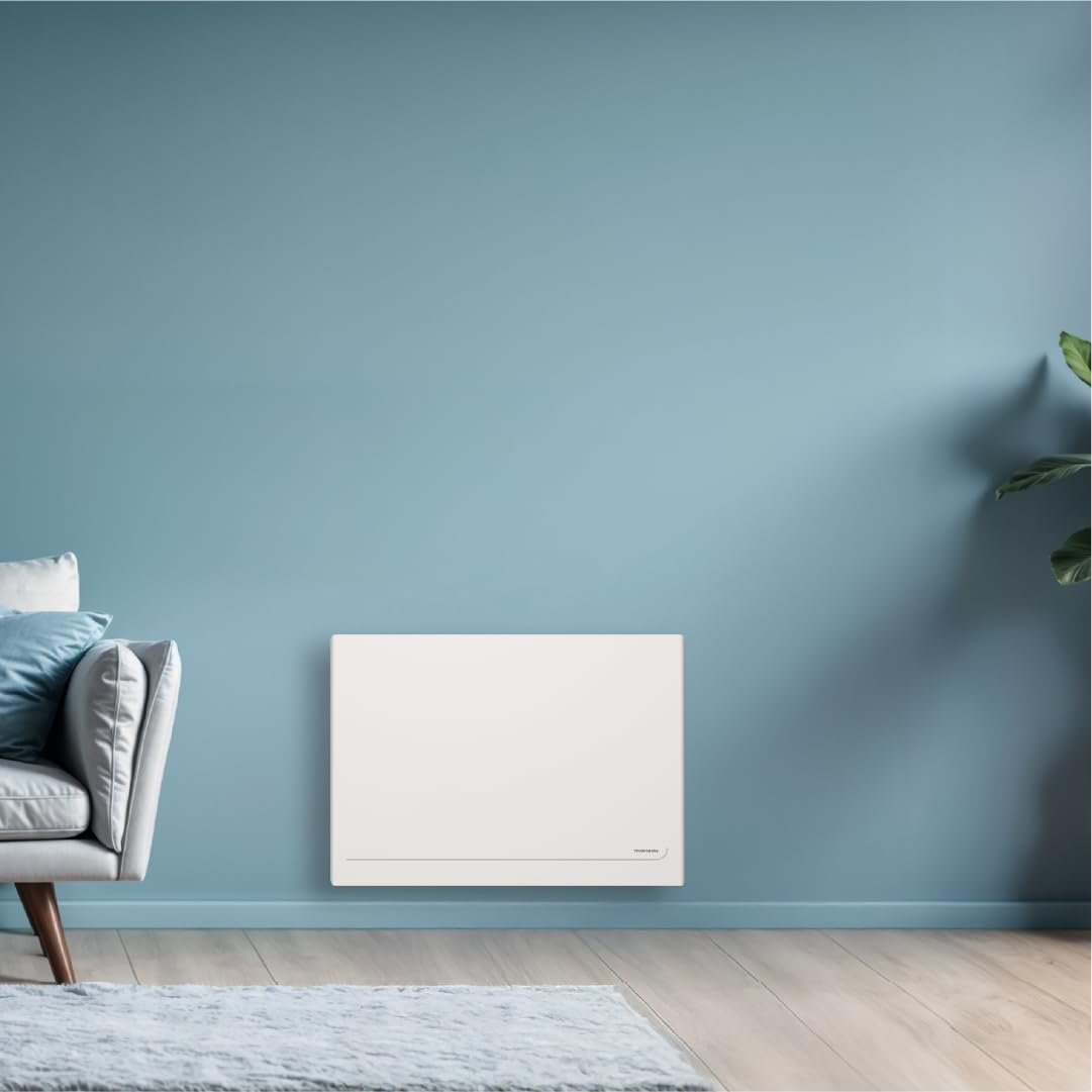 THOMSON - Radiatore elettrico fisso collegato WiFi inerzia secca ceramica con termostato intercambiabile 1000W THOMSON MILLA orizzontale bianco