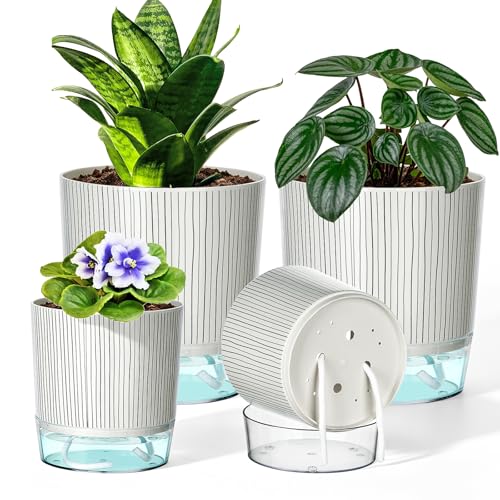 Samhe 4 Pack Self Watering Pots Set, 4+5.5 Inch Self Watering Pots for Indoor Plants, Planter Pot...