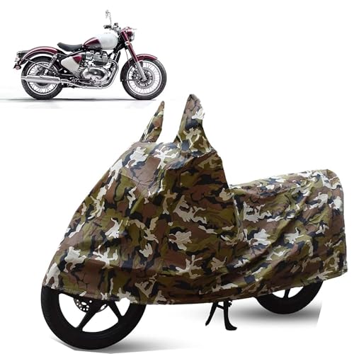 Image of Sulfar Bike Cover for Royal Enfield Classic 650 (Modern Classic) | Waterproof, Dustproof & UV Protected | All Weather Two Wheeler Cover (Army Green) New 2026 Variants