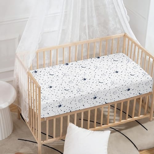 Image of Stars Planets Baby Crib Sheets for Boys Girls Space Fitted Crib Sheet for Standard Crib and Toddler Mattress Moon Baby Mattress Sheets Toddler Bed Sheet 52x28x8 in