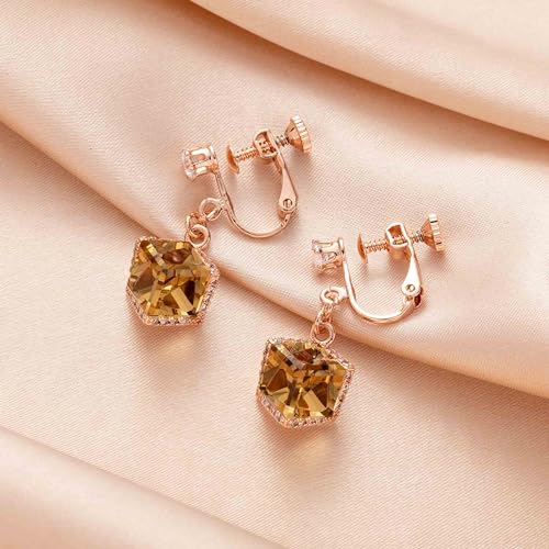 Aretes Clip On con Cristal Austriaco Cúbico en Oro Rosa 14K miniatura 3
