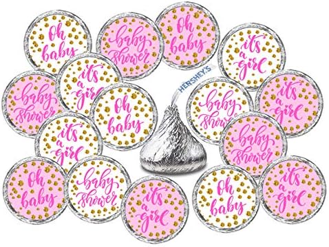 324 Pink Oh Baby Girl Kisses Labels for Baby Shower Or Baby Sprinkle Party Or Event Decorations, Its a Girl Kisses Stickers, Wrappers, Favors