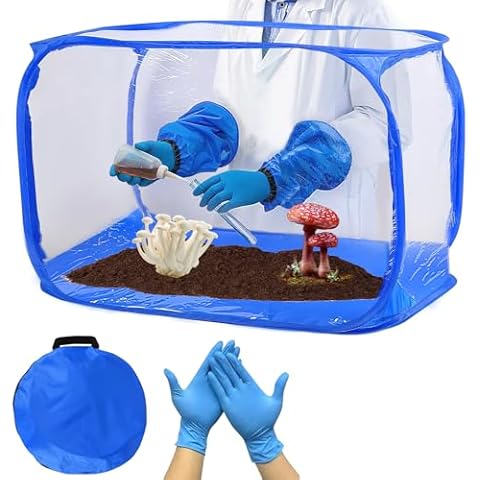 EYUNSTAR Large Still Air Box Mushroom Grow Bag Kit Mycology Fume Hood Propagation Stations Grow Kit Mushroom Planting Bag Tent for Spores Horticulture Supplies (33x20x20 Inch) - Blue Cover