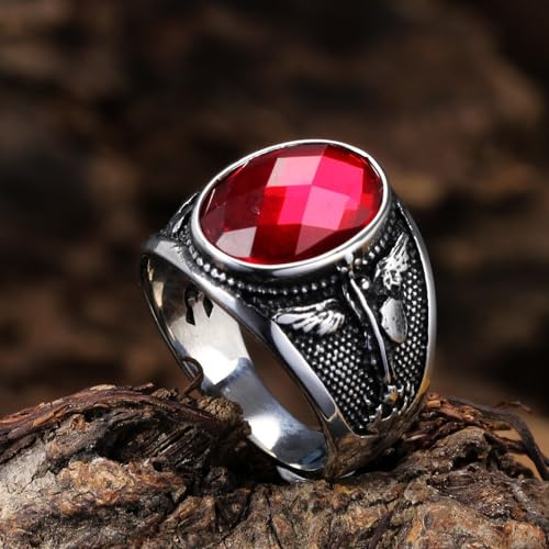 USUASI Anel ônix preto meia-noite, aço titânio, unissex, tamanho 7-12, Large, aço, Goldstone